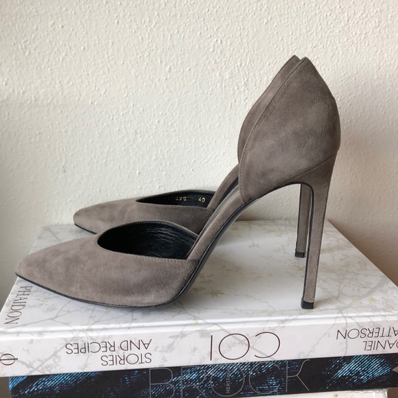 Saint Laurent Shoes - Saint Laurent Grey Suede D'Orsay Pumps